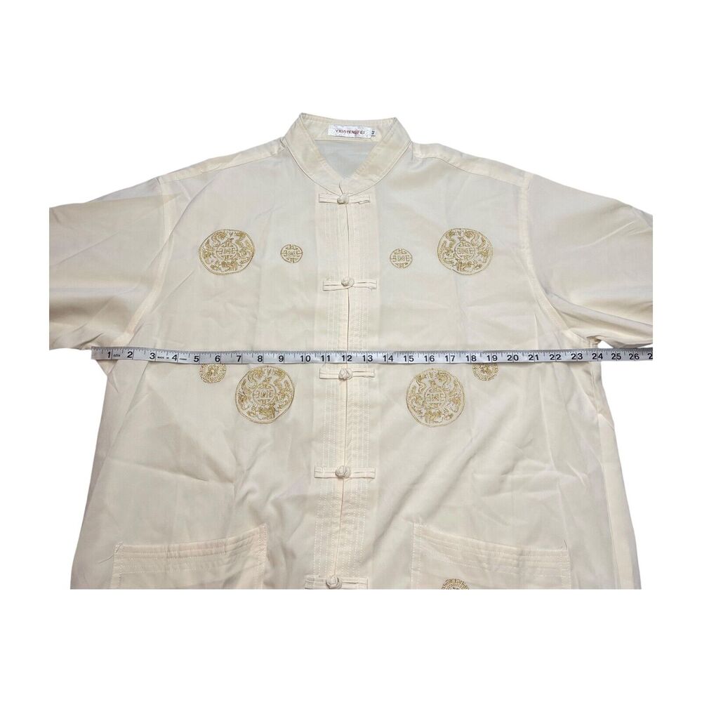 Yibo Tengfei Tang Shirt Men's 43 Regular Beige Short Sleeve Classic Formal - Picture 6 of 8